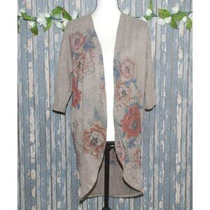 Ginger G Brown Floral Ladies Sweater Open Front Cardigan Size S Half Sleeve